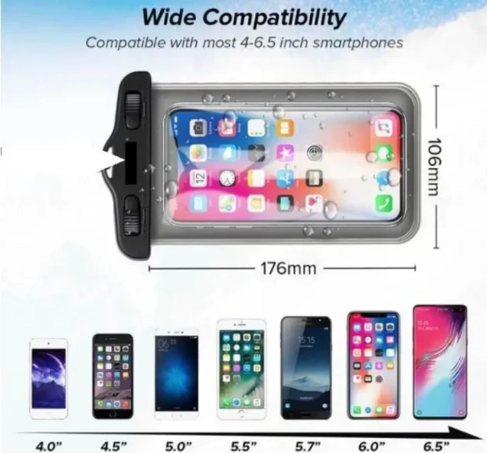 Universal Waterproof Phone Pouch – Transparent Mobile Cover Case for iPhone and Android - Swim and Rain Safe