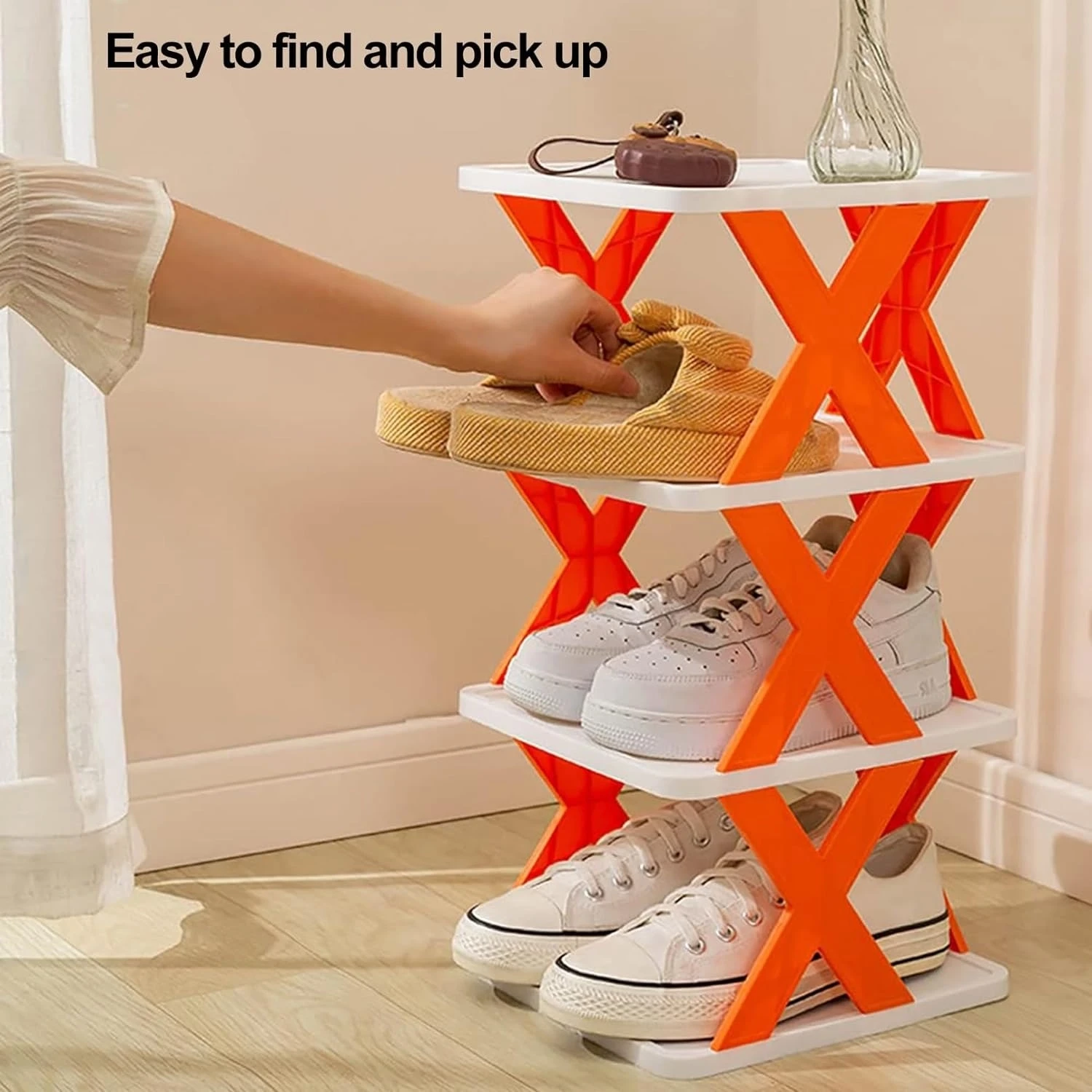 Space-Saving Vertical Shoe Rack – 4 and 5 Layer Free Standing Shoe Organizer Tower for Entryway