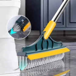 Bathroom Cleaning Brush with Wiper – 120° Rotating Tile 2-in-1 and Floor Scrubber with Long Handle