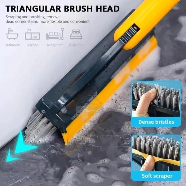 Bathroom Cleaning Brush with Wiper – 120° Rotating Tile 2-in-1 and Floor Scrubber with Long Handle